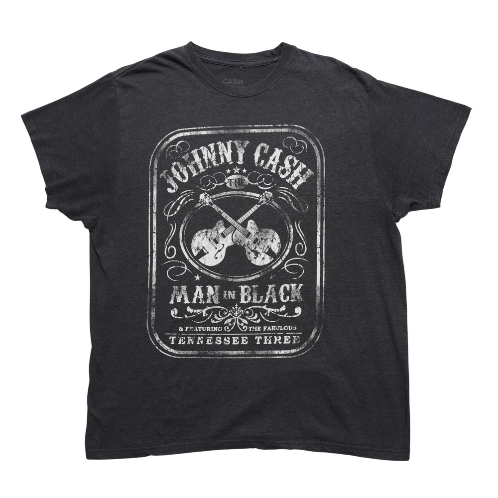Johnny Cash Band Tee Mens XL Black Tennessee Three Guitar Graphic Rock Shirt
